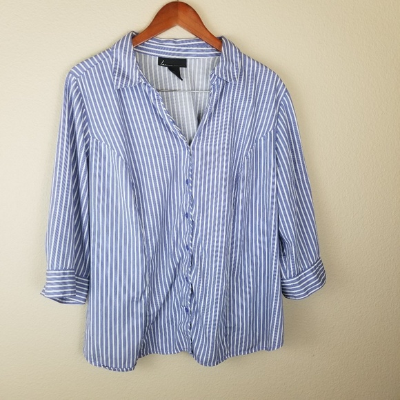 Lane Bryant Tops - Lane Bryant Striped 3/4 Length Sleeve Button Down
